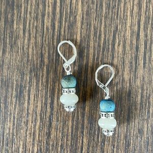HAND CRAFTED EARRINGS White Calcite Rondelles Blue Matte Quartz Silver